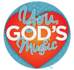A circular logo containing a heart overlayed with the text "You, God's Music"
